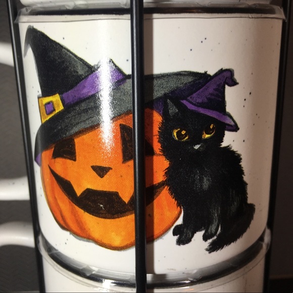 4 Halloween Stackable Black Cat JOL Pumpkin Mugs Vintage Images Kitty - Picture 6 of 9